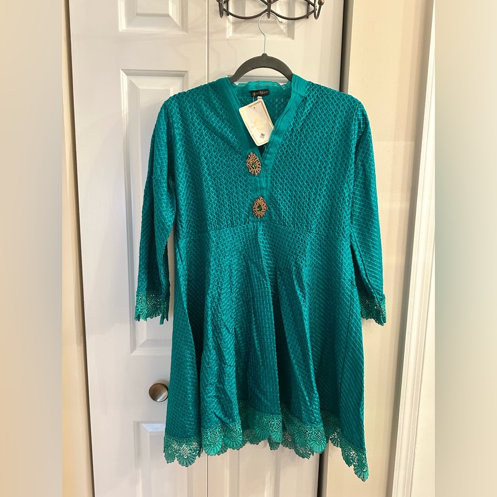 Agha Noor Emerald Green Embroidered Kurta | NWT | Size S - Picture 2 of 12